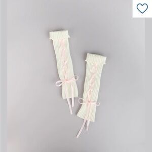NWOT Cozy Coquette Ivory Pink Knit Bow Leg Warmers Balletcore Cosplay Kawaii OS